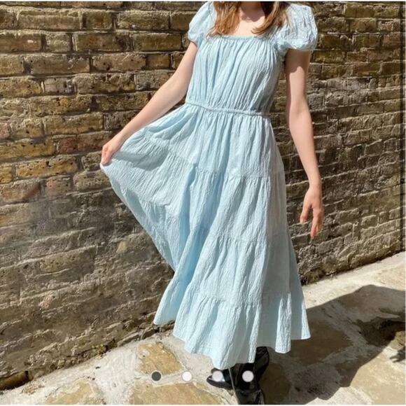 & OTHER STORIES Cotton Square Neck Smock Midaxi Dress Sky Blue {3P31} - Picture 1 of 11